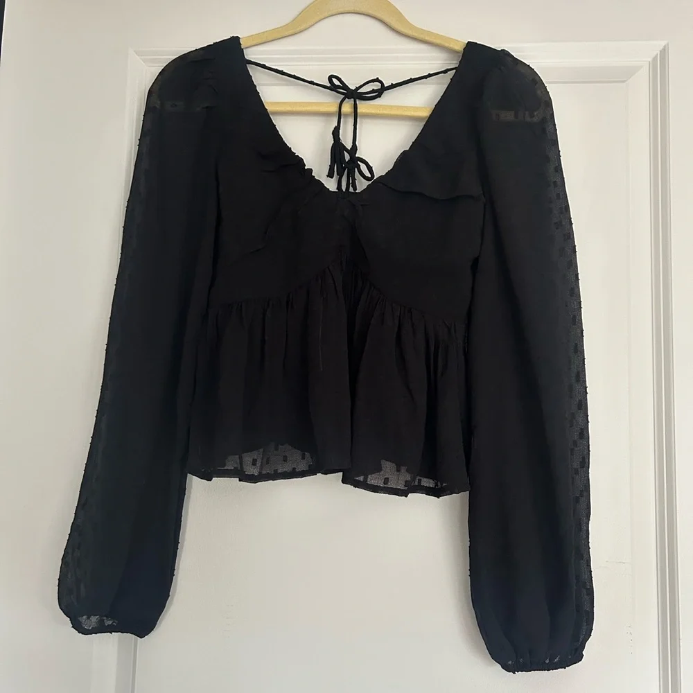 By Anthropologie Peplum Blouse Black V-Neck Top - Picture 3 of 8